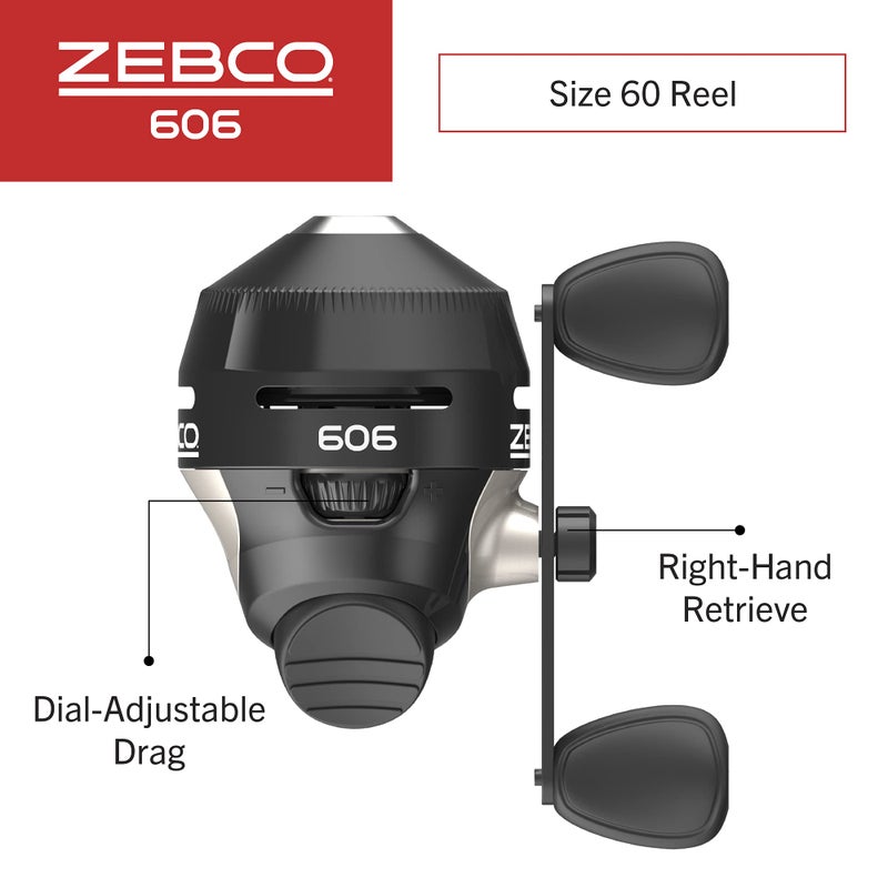 Zebco 606 Spincast Fishing Reel, Size 60 Reel, Right-Hand Retrieve, Pre-Spooled with 20-Pound Zebco Fishing Line, QuickSet Anti-Reverse and Dial-Adjustable Drag, Black, Clam Packaging - Image 2
